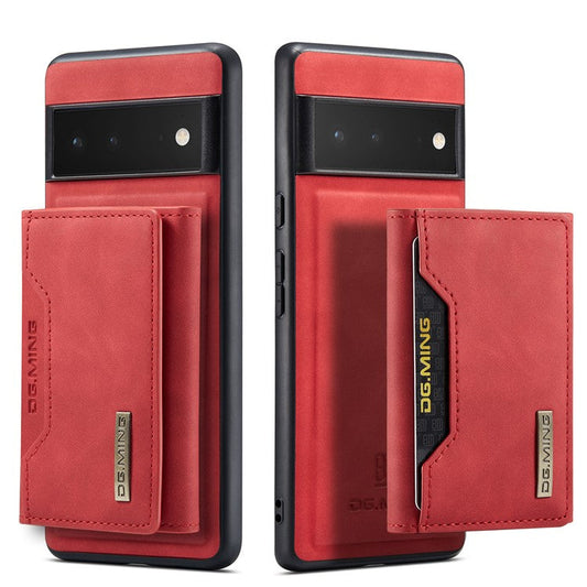 DG.MING M2 Series Shockproof Anti-scratch Magnetic Wallet Design Hybrid Case with Kickstand for Google Pixel 6 Pro - Red