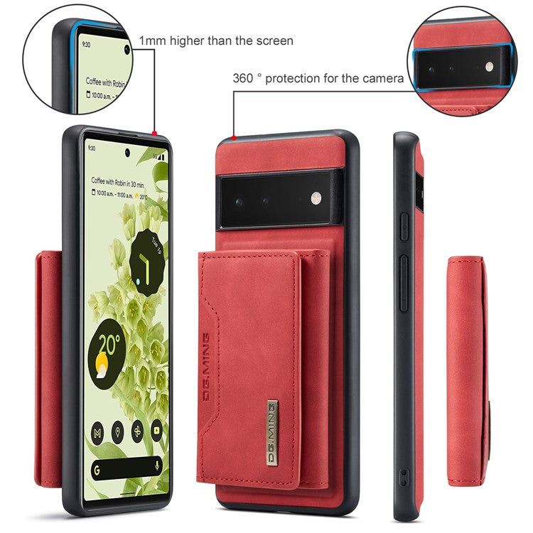 DG.MING M2 Series Shockproof Anti-scratch Magnetic Wallet Design Hybrid Case with Kickstand for Google Pixel 6 Pro - Red