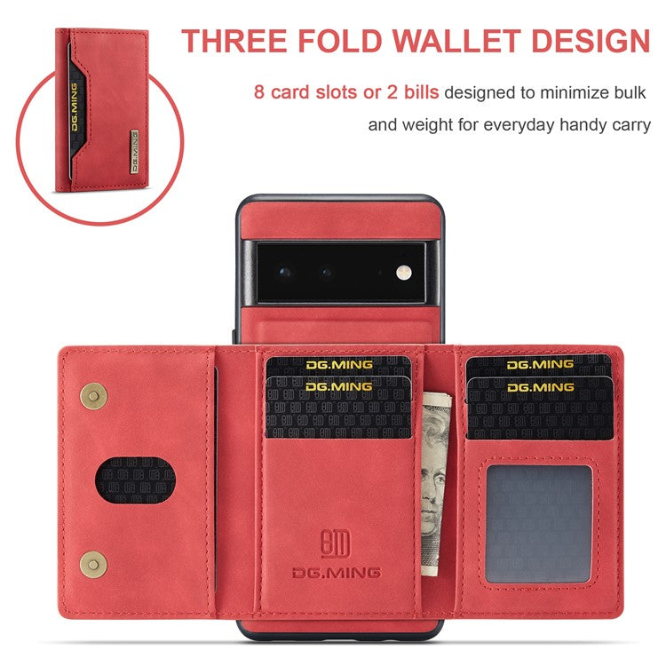 DG.MING M2 Series Shockproof Anti-scratch Magnetic Wallet Design Hybrid Case with Kickstand for Google Pixel 6 Pro - Red
