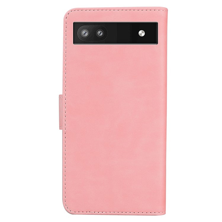 Magnetic Closure Skin Touch Feeling Phone Case Anti-scratch Butterfly Printing Stand Wallet Leather Phone Cover for Google Pixel 6a - Pink