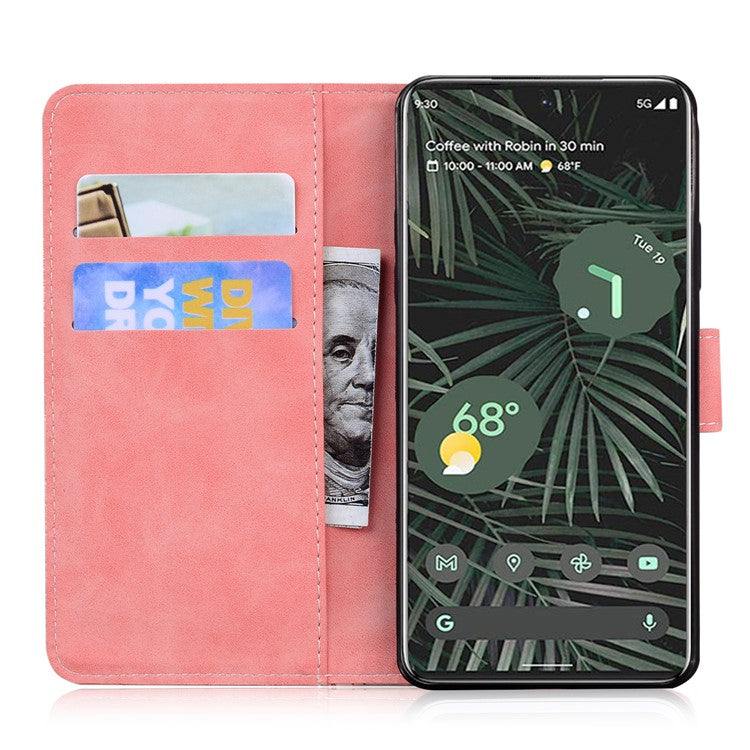 Magnetic Closure Skin Touch Feeling Phone Case Anti-scratch Butterfly Printing Stand Wallet Leather Phone Cover for Google Pixel 6a - Pink
