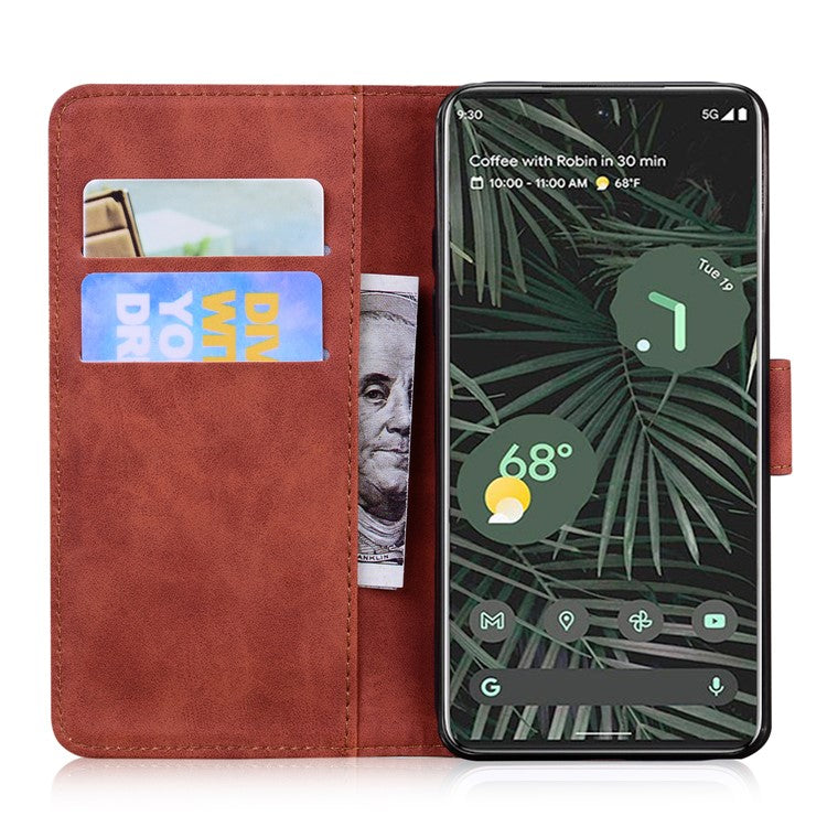 Magnetic Closure Skin Touch Feeling Phone Case Anti-scratch Butterfly Printing Stand Wallet Leather Phone Cover for Google Pixel 6a - Brown