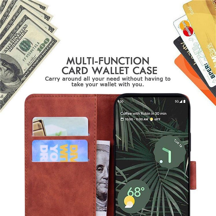 Magnetic Closure Skin Touch Feeling Phone Case Anti-scratch Butterfly Printing Stand Wallet Leather Phone Cover for Google Pixel 6a - Brown
