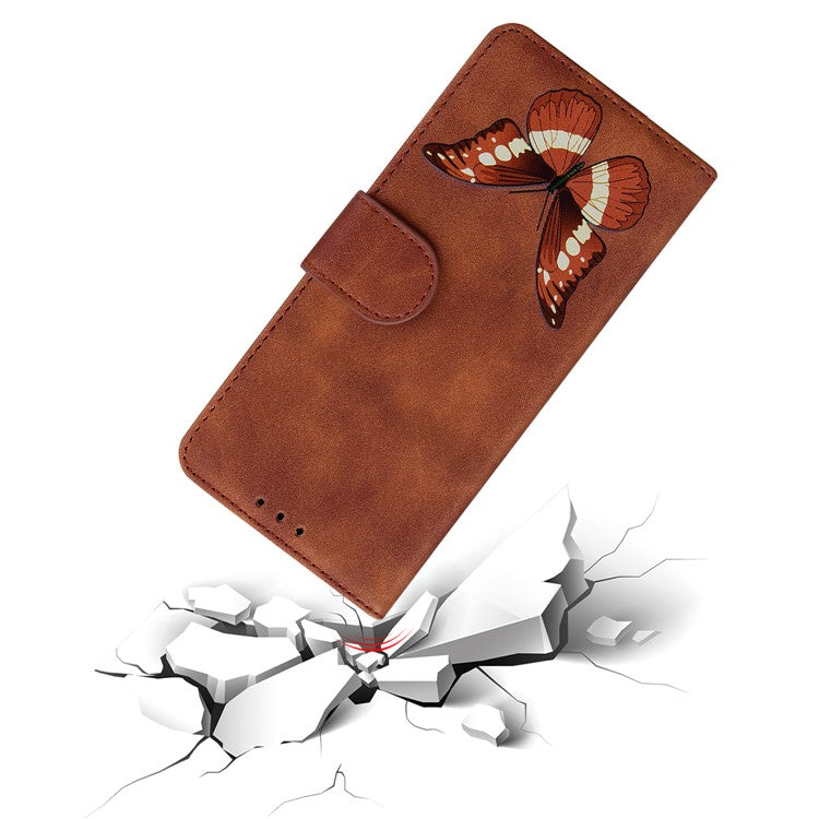 Magnetic Closure Skin Touch Feeling Phone Case Anti-scratch Butterfly Printing Stand Wallet Leather Phone Cover for Google Pixel 6a - Brown