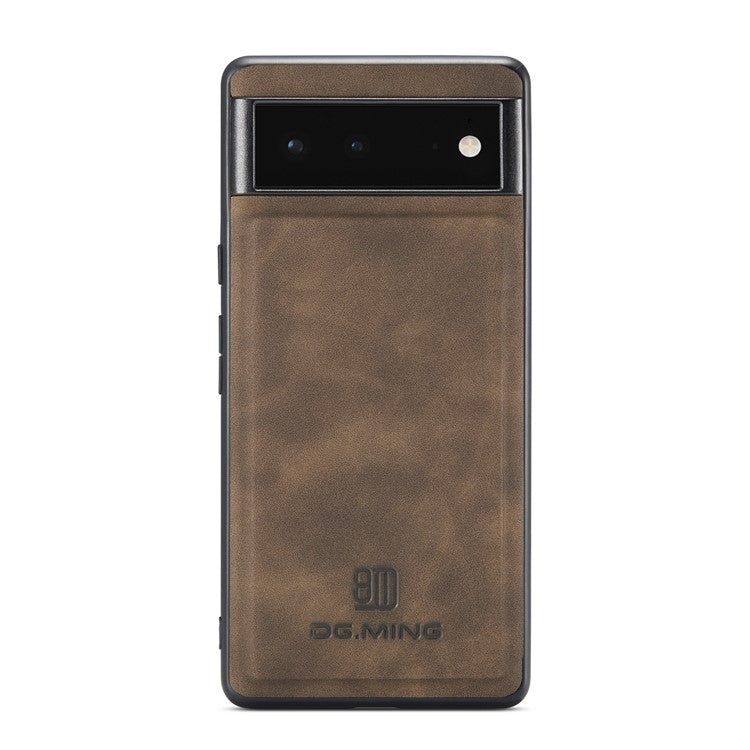 DG.MING M1 Series Multi-functional Magnetic Absorption Wallet + Anti-drop PU Leather Coated Phone Case with Kickstand for Google Pixel 6 - Coffee