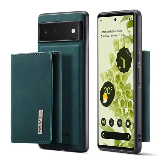DG.MING M1 Series Multi-functional Magnetic Absorption Wallet + Anti-drop PU Leather Coated Phone Case with Kickstand for Google Pixel 6 - Green