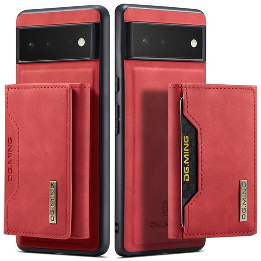 DG.MING M2 Series Multi Card Slots Anti-fall Magnetic Wallet Design Hybrid Case with Kickstand for Google Pixel 6 - Red