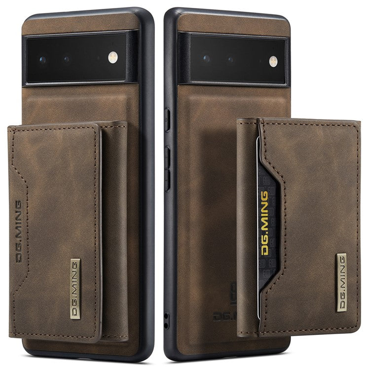 DG.MING M2 Series Multi Card Slots Anti-fall Magnetic Wallet Design Hybrid Case with Kickstand for Google Pixel 6 - Coffee
