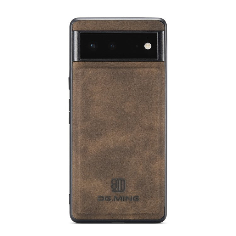 DG.MING M2 Series Multi Card Slots Anti-fall Magnetic Wallet Design Hybrid Case with Kickstand for Google Pixel 6 - Coffee