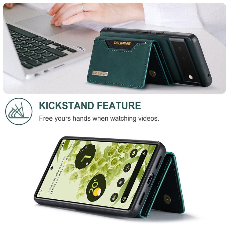 DG.MING M2 Series Multi Card Slots Anti-fall Magnetic Wallet Design Hybrid Case with Kickstand for Google Pixel 6 - Green