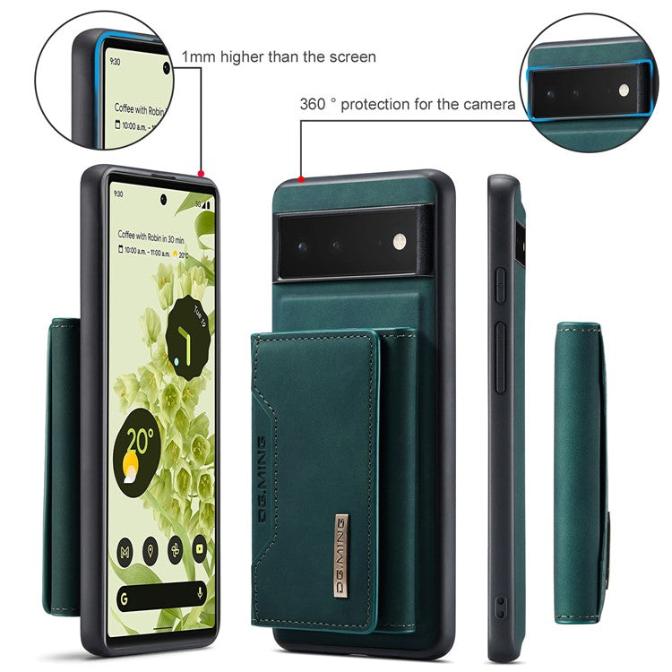 DG.MING M2 Series Multi Card Slots Anti-fall Magnetic Wallet Design Hybrid Case with Kickstand for Google Pixel 6 - Green