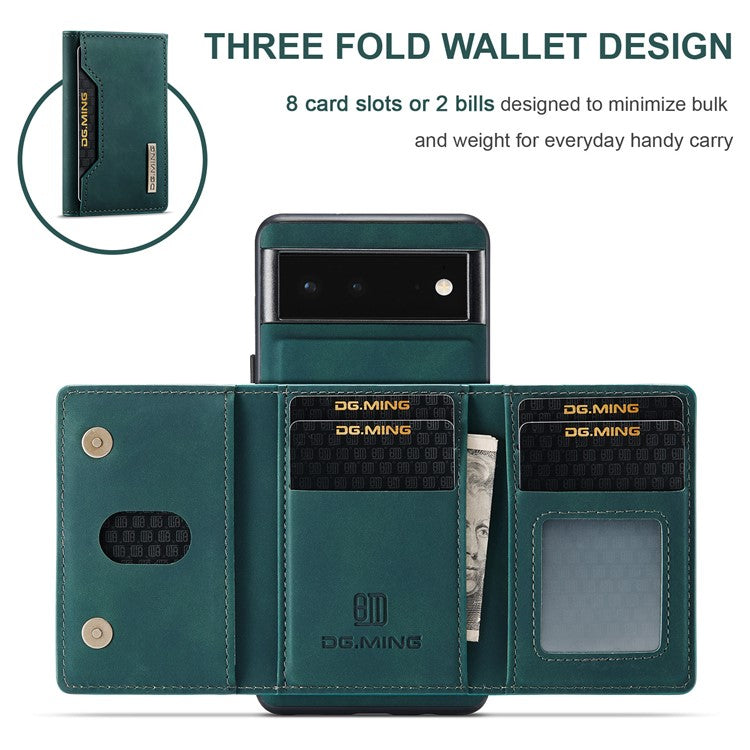 DG.MING M2 Series Multi Card Slots Anti-fall Magnetic Wallet Design Hybrid Case with Kickstand for Google Pixel 6 - Green
