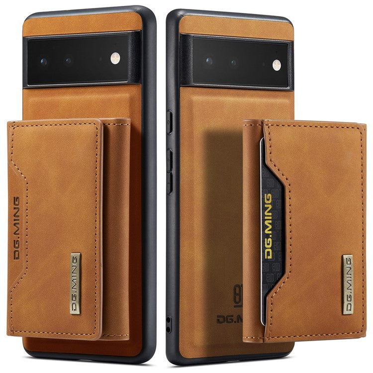 DG.MING M2 Series Multi Card Slots Anti-fall Magnetic Wallet Design Hybrid Case with Kickstand for Google Pixel 6 - Brown