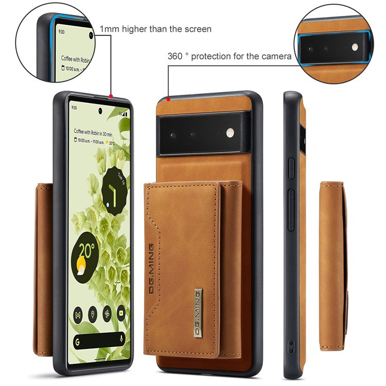 DG.MING M2 Series Multi Card Slots Anti-fall Magnetic Wallet Design Hybrid Case with Kickstand for Google Pixel 6 - Brown