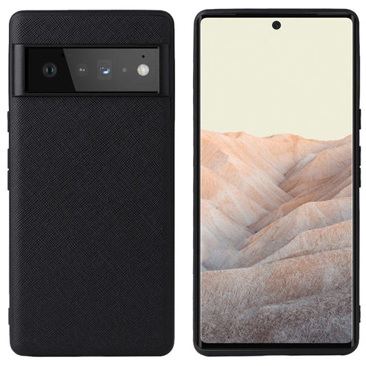 Lightweight PU Leather Coated Soft TPU + Hard PC Hybrid Protective Case for Google Pixel 6 - Cross Texture/Black