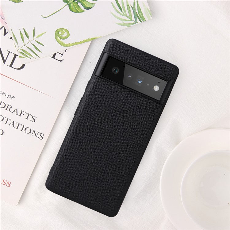 Lightweight PU Leather Coated Soft TPU + Hard PC Hybrid Protective Case for Google Pixel 6 - Cross Texture/Black