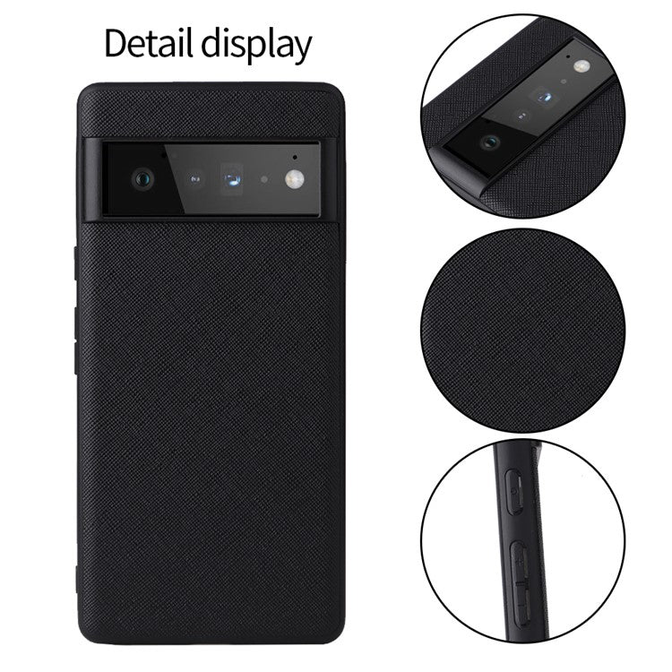 Lightweight PU Leather Coated Soft TPU + Hard PC Hybrid Protective Case for Google Pixel 6 - Cross Texture/Black