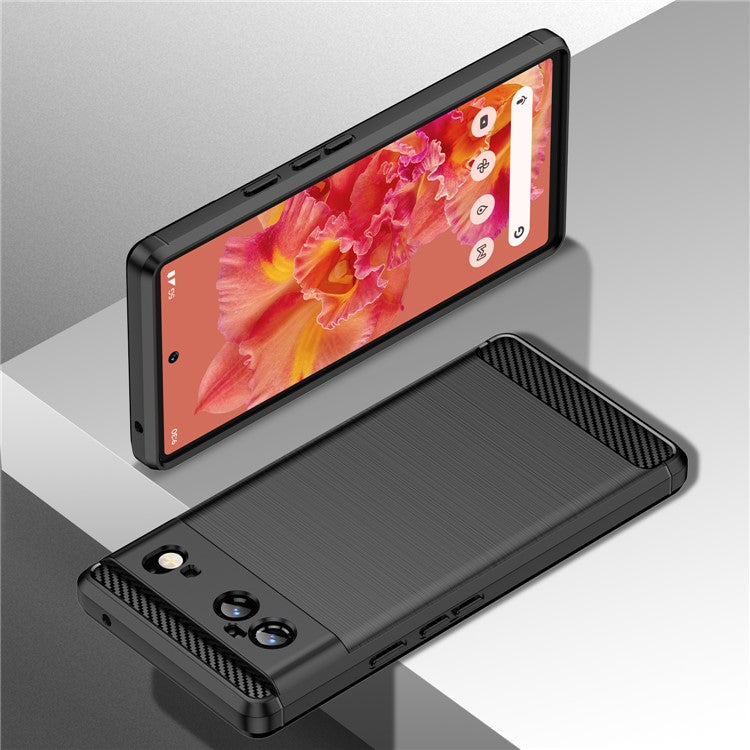 1.8mm Carbon Fiber Texture TPU Case Brushed Surface Fingerprint-Free Flexible TPU Phone Protective Back Cover for Google Pixel 6 - Black