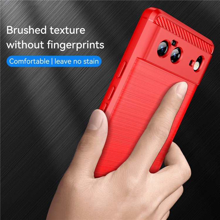 1.8mm Carbon Fiber Texture TPU Case Brushed Surface Fingerprint-Free Flexible TPU Phone Protective Back Cover for Google Pixel 6 - Red