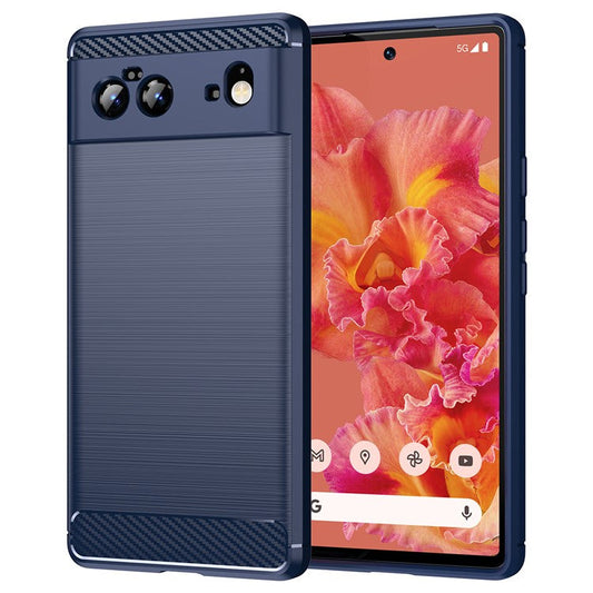 1.8mm Carbon Fiber Texture TPU Case Brushed Surface Fingerprint-Free Flexible TPU Phone Protective Back Cover for Google Pixel 6 - Blue