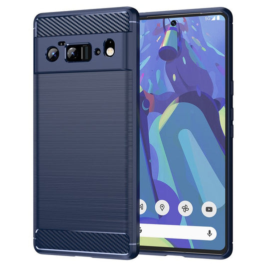1.8mm Carbon Fiber Texture TPU Case Brushed Surface Anti-Scratch Anti-Fall Phone Protective Cover for Google Pixel 6 Pro - Blue