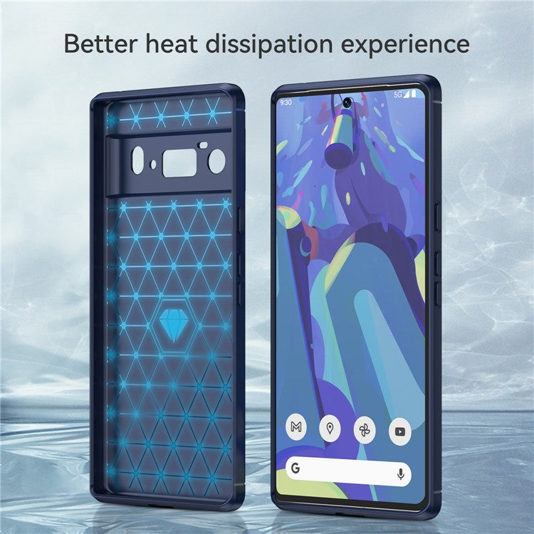 1.8mm Carbon Fiber Texture TPU Case Brushed Surface Anti-Scratch Anti-Fall Phone Protective Cover for Google Pixel 6 Pro - Blue
