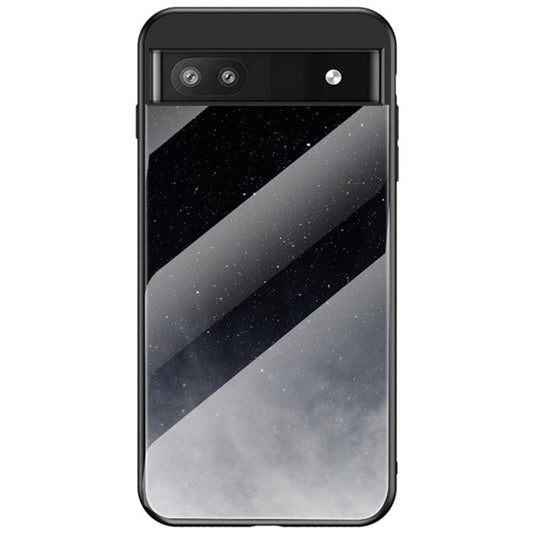 Starry Sky Pattern Tempered Glass + PC + TPU Slim Light Phone Case for Google Pixel 6a - Starry Crescent Moon