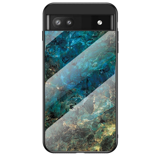 Marble Pattern Shockproof Protective TPU Phone Case Anti-Scratch Tempered Glass+PC Back Cover for Google Pixel 6a - Emerald Marble