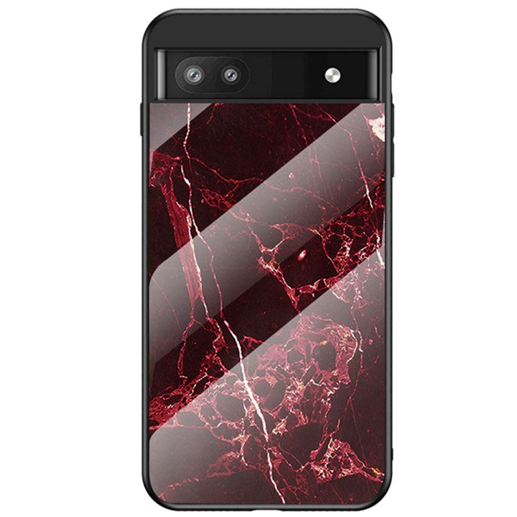 Marble Pattern Shockproof Protective TPU Phone Case Anti-Scratch Tempered Glass+PC Back Cover for Google Pixel 6a - Blood Red Marble