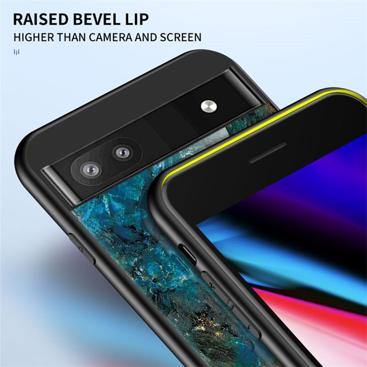 Marble Pattern Shockproof Protective TPU Phone Case Anti-Scratch Tempered Glass+PC Back Cover for Google Pixel 6a - Black Marble
