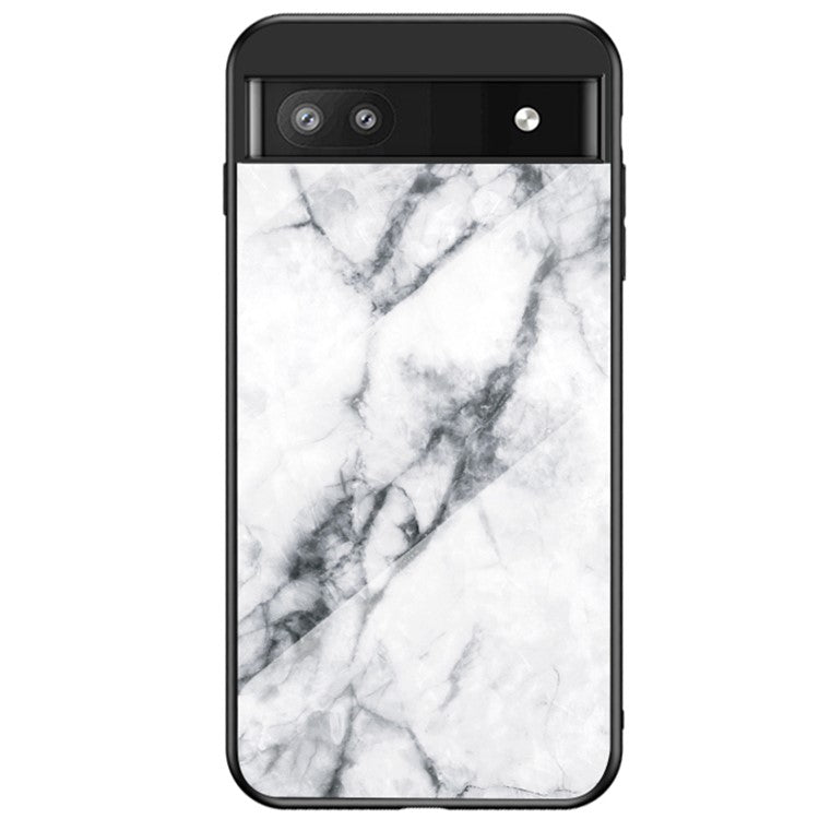 Marble Pattern Shockproof Protective TPU Phone Case Anti-Scratch Tempered Glass+PC Back Cover for Google Pixel 6a - White Marble