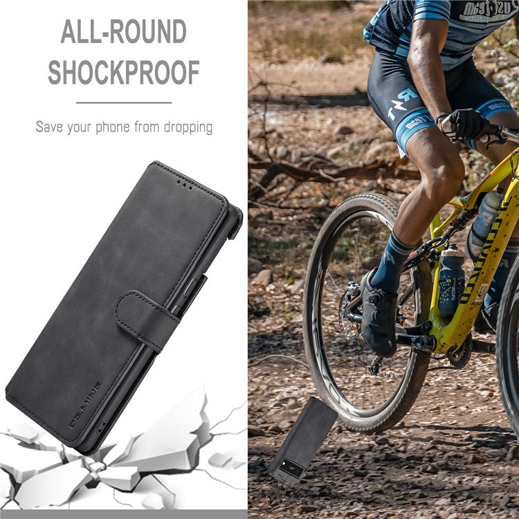 DG.MING Stand Wallet Design Retro Style PU Leather + TPU Phone Case Cover for Google Pixel 6 Pro - Black