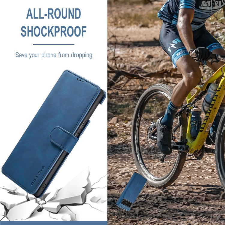 DG.MING Stand Wallet Design Retro Style PU Leather + TPU Phone Case Cover for Google Pixel 6 Pro - Blue