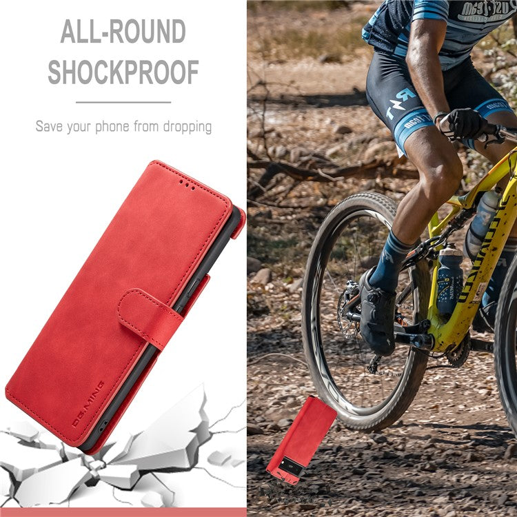 DG.MING Stand Wallet Design Retro Style PU Leather + TPU Phone Case Cover for Google Pixel 6 Pro - Red