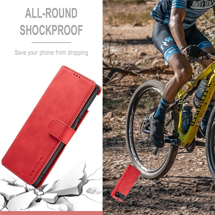 DG.MING Full Protection Retro Style PU Leather Cover Inner TPU Phone Case with Stand Wallet for Google Pixel 6 - Red