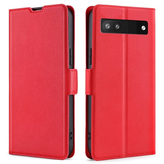 Ultra-thin Side Magnetic Clasp PU Leather Card Slot Design Anti-drop Phone Cover Stand Case for Google Pixel 6a - Red