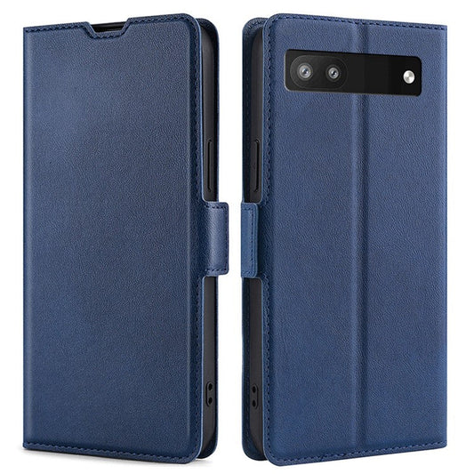 Ultra-thin Side Magnetic Clasp PU Leather Card Slot Design Anti-drop Phone Cover Stand Case for Google Pixel 6a - Blue