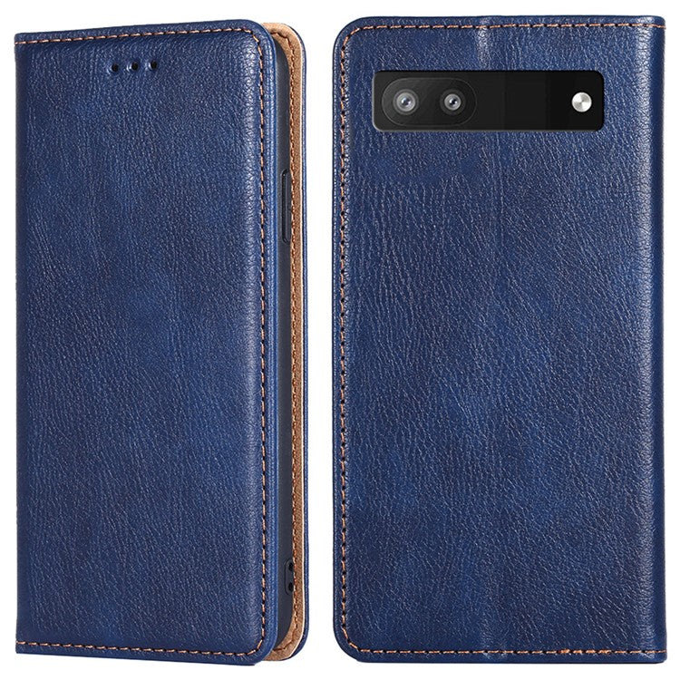 Flip PU Leather + TPU Bumper Stand Cover Wallet Auto-absorbed Phone Case for Google Pixel 6a  - Blue