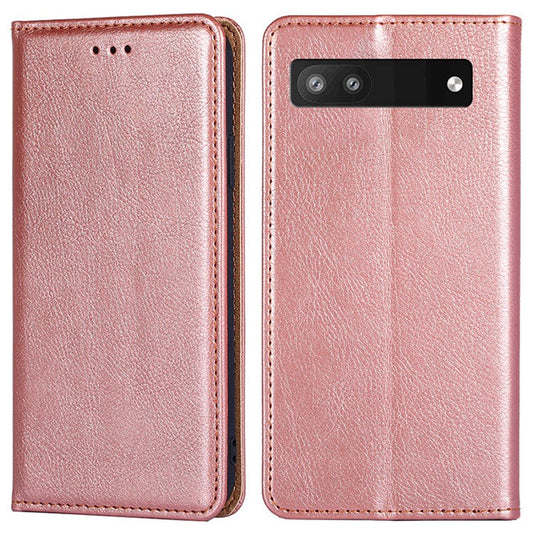 Flip PU Leather + TPU Bumper Stand Cover Wallet Auto-absorbed Phone Case for Google Pixel 6a  - Rose Gold