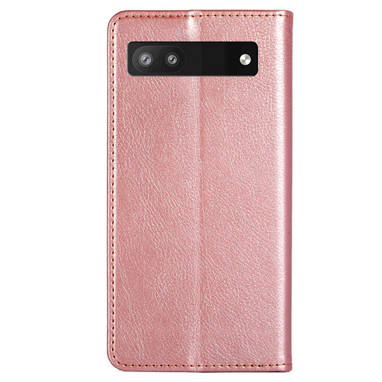 Flip PU Leather + TPU Bumper Stand Cover Wallet Auto-absorbed Phone Case for Google Pixel 6a  - Rose Gold