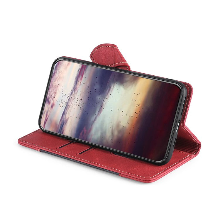 Anti-fingerprint Bi-color Splicing Style Flip Wallet Stand PU Leather Cell Phone Case for Google Pixel 6a - Red