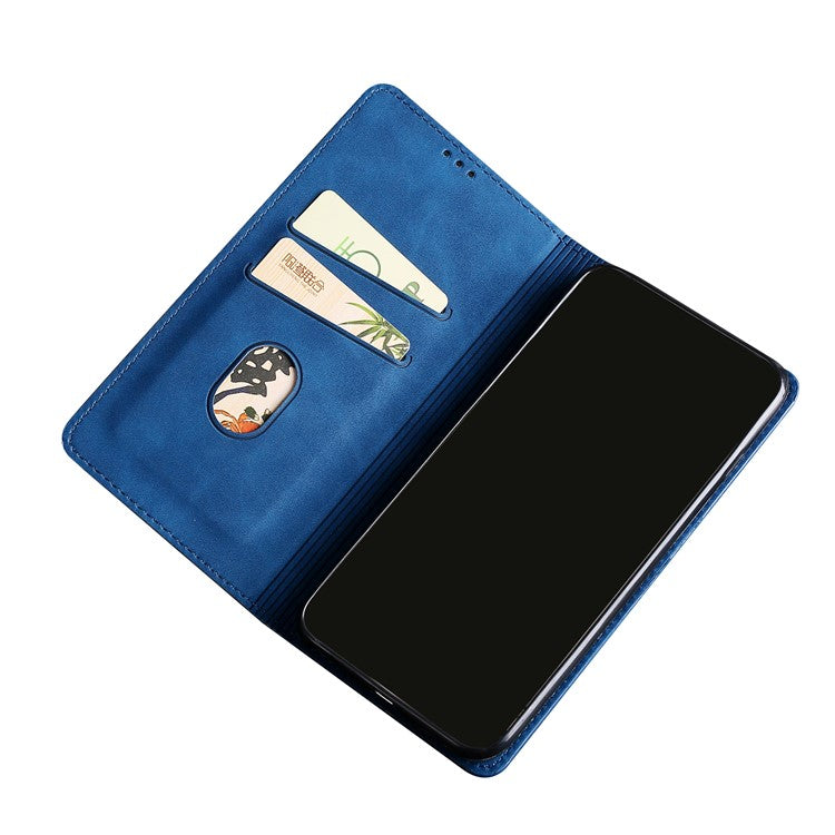 Skin-touch Feeling Shockproof Mobile Phone Cover PU Leather Stand Phone Case Flip Card Holder Protective Shell for Google Pixel 6a - Blue