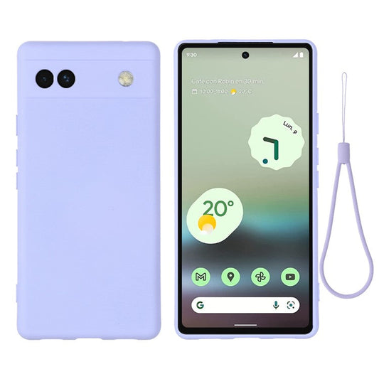 Soft Touch Liquid Silicone Microfiber Lining Anti-Shock Flexible Phone Case with Strap for Google Pixel 6a - Blue