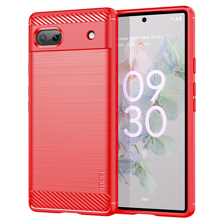 MOFI for Google Pixel 6a Scratch-resistant Stylish Phone Shell Carbon Fiber Texture Soft TPU Brushed Surface Cell Phone Case - Red