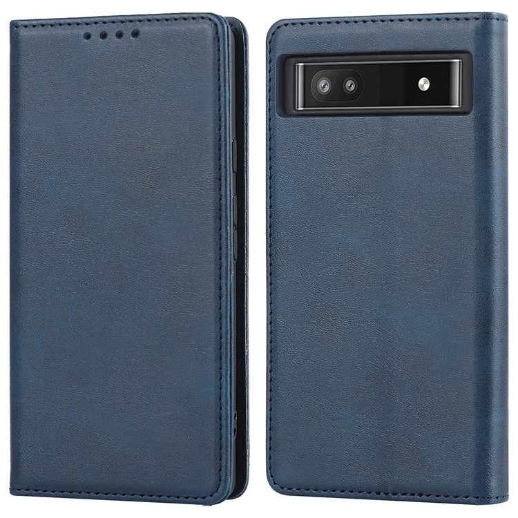 PU Leather + TPU Phone Case for Google Pixel 6a, Stand Wallet Shockproof Anti-fall Auto Closure Magnetic Cover - Dark Blue