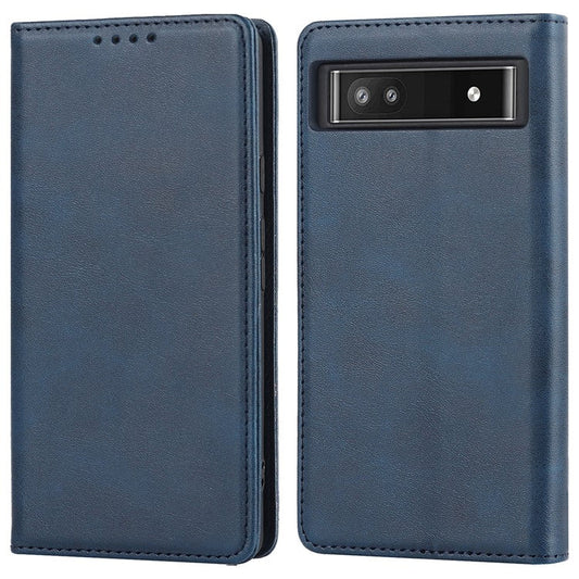 PU Leather + TPU Phone Case for Google Pixel 6a, Stand Wallet Shockproof Anti-fall Auto Closure Magnetic Cover - Dark Blue