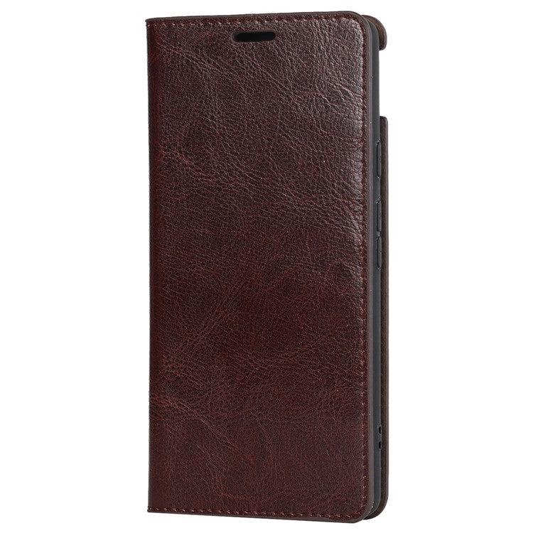 Genuine Leather Phone Case for Google Pixel 6a, Wallet Stand Crazy Horse Texture Shell - Coffee