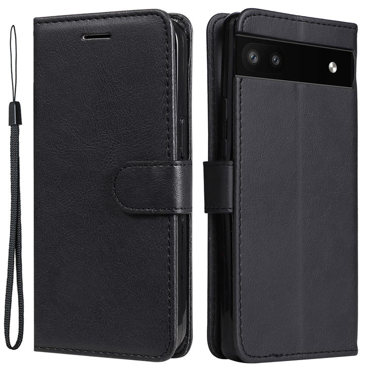 KT Leather Series-2 Stand Wallet Phone Case for Google Pixel 6a 5G, PU Leather + TPU All-round Protection Cover with Wrist Strap - Black