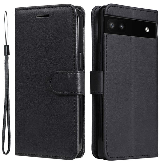 KT Leather Series-2 Stand Wallet Phone Case for Google Pixel 6a 5G, PU Leather + TPU All-round Protection Cover with Wrist Strap - Black