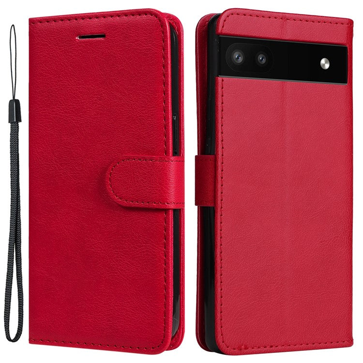 KT Leather Series-2 Stand Wallet Phone Case for Google Pixel 6a 5G, PU Leather + TPU All-round Protection Cover with Wrist Strap - Red
